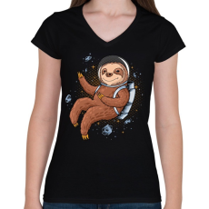 PRINTFASHION Űrhajós lajhár - Női V-nyakú póló - Fekete