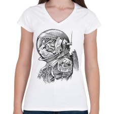 PRINTFASHION Űrhajós macska - Női V-nyakú póló - Fehér női póló