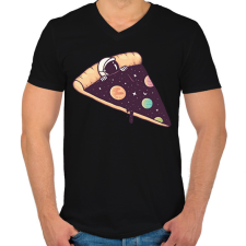 PRINTFASHION Űrhajós pizza - Férfi V-nyakú póló - Fekete férfi póló