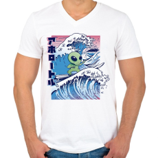 PRINTFASHION Űrlény szörf - Férfi V-nyakú póló - Fehér