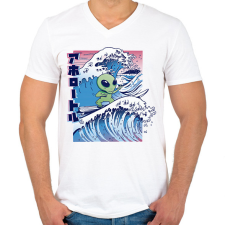 PRINTFASHION Űrlény szörf - Férfi V-nyakú póló - Fehér férfi póló