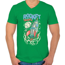 PRINTFASHION Űrutazás - Férfi V-nyakú póló - Zöld férfi póló