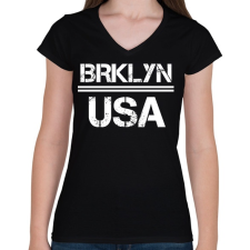 PRINTFASHION Usa brooklyn - Női V-nyakú póló - Fekete női póló