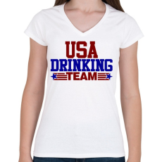 PRINTFASHION USA drinking team - Női V-nyakú póló - Fehér