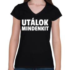 PRINTFASHION UTÁLOK MINDENKIT - Női V-nyakú póló - Fekete női póló