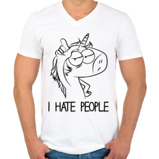 PRINTFASHION Utálom az embereket - Férfi V-nyakú póló - Fehér