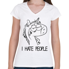 PRINTFASHION Utálom az embereket - Női V-nyakú póló - Fehér