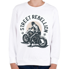 PRINTFASHION Utcai motoros - street rebellion - Gyerek pulóver - Fehér