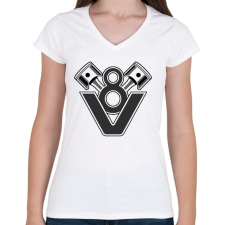 PRINTFASHION V8 Engine - Női V-nyakú póló - Fehér női póló