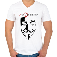PRINTFASHION V for Vendetta - Férfi V-nyakú póló - Fehér férfi póló