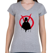 PRINTFASHION V for vendetta - Női V-nyakú póló - Sport szürke női póló