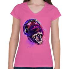PRINTFASHION Vad zenék - Női V-nyakú póló - Rózsaszín