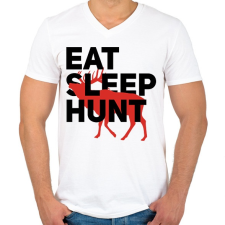 PRINTFASHION Vadász (Eat Sleep Hunt) - Férfi V-nyakú póló - Fehér férfi póló