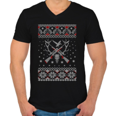 PRINTFASHION Vadász karácsony - Férfi V-nyakú póló - Fekete