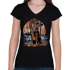 PRINTFASHION Vadászkutya zsákmánya - Női V-nyakú póló - Fekete női póló
