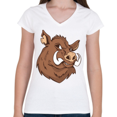 PRINTFASHION Vaddisznó - Női V-nyakú póló - Fehér