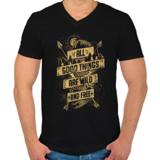 PRINTFASHION Vadon és szabadon - Férfi V-nyakú póló - Fekete férfi póló