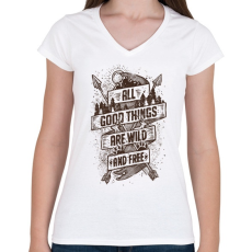 PRINTFASHION Vadon és szabadon - Női V-nyakú póló - Fehér