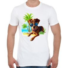 PRINTFASHION VAKÁCIÓ / Nyaralás / Pálmafák és vicces Kutya napszemüvegben - Férfi póló - Fehér