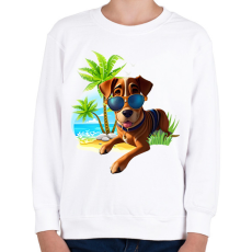 PRINTFASHION VAKÁCIÓ / Nyaralás / Pálmafák és vicces Kutya napszemüvegben - Gyerek pulóver - Fehér