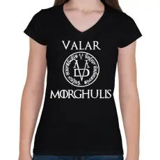 PRINTFASHION Valar Morghulis - Női V-nyakú póló - Fekete