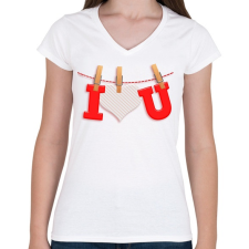 PRINTFASHION Valentin nap - Női V-nyakú póló - Fehér női póló