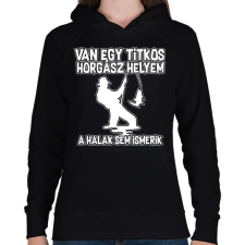 PRINTFASHION Van egy titkos horgász helyem - Női kapucnis pulóver - Fekete női pulóver, kardigán