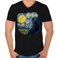 PRINTFASHION Van Gogh cica , Starry night by Vincent - Férfi V-nyakú póló - Fekete