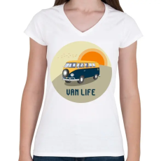 PRINTFASHION Van life 1 - Női V-nyakú póló - Fehér