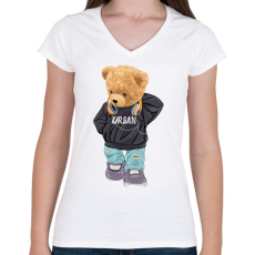 PRINTFASHION Városi maci - Női V-nyakú póló - Fehér