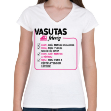 PRINTFASHION Vasutas feleség - Női V-nyakú póló - Fehér női póló