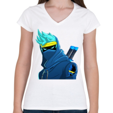 PRINTFASHION Vector Fortnite Ninja  - Női V-nyakú póló - Fehér