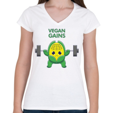 PRINTFASHION Vegan Gains - Női V-nyakú póló - Fehér