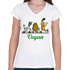 PRINTFASHION Vegán - gyökérzöldségek - Női V-nyakú póló - Fehér női póló