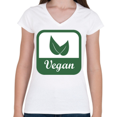 PRINTFASHION Vegán logó - Női V-nyakú póló - Fehér