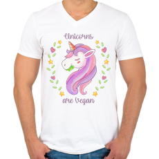 PRINTFASHION Vegán unikornis - Férfi V-nyakú póló - Fehér