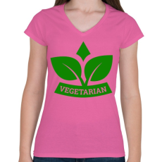 PRINTFASHION Vegetarian  - Női V-nyakú póló - Rózsaszín