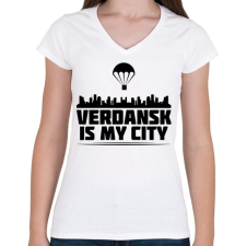 PRINTFASHION Verdansk - Női V-nyakú póló - Fehér női póló