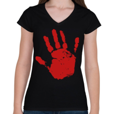 PRINTFASHION Véres kéz - Női V-nyakú póló - Fekete