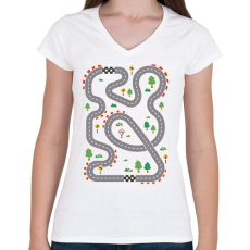 PRINTFASHION Versenypálya - Női V-nyakú póló - Fehér