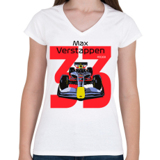 PRINTFASHION Verstappen 33 autóversenyző - fekete felirat - Női V-nyakú póló - Fehér