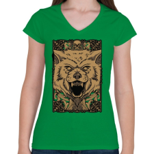 PRINTFASHION Vérszomjas farkas - Női V-nyakú póló - Zöld női póló