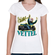 PRINTFASHION Vettel F1 - Női V-nyakú póló - Fehér női póló
