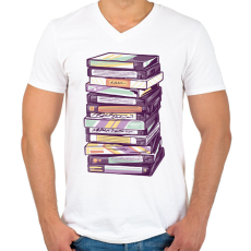 PRINTFASHION VHS kazetták - Férfi V-nyakú póló - Fehér