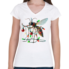 PRINTFASHION Vicces gonosz karácsonyi szúnyog - izzósorral - Női V-nyakú póló - Fehér