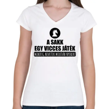 PRINTFASHION Vicces játék a sakk - Női V-nyakú póló - Fehér női póló