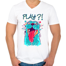 PRINTFASHION Vicces, játékos kutyás póló - Férfi V-nyakú póló - Fehér