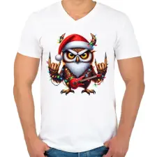 PRINTFASHION Vicces karácsonyi gitáros rocker party bagoly - Férfi V-nyakú póló - Fehér férfi póló