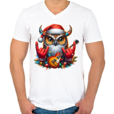 PRINTFASHION Vicces karácsonyi gitáros rocker party bagoly - Férfi V-nyakú póló - Fehér férfi póló