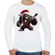 PRINTFASHION Vicces karácsonyi gitáros rocker party gorilla - Férfi hosszú ujjú póló - Fehér férfi póló